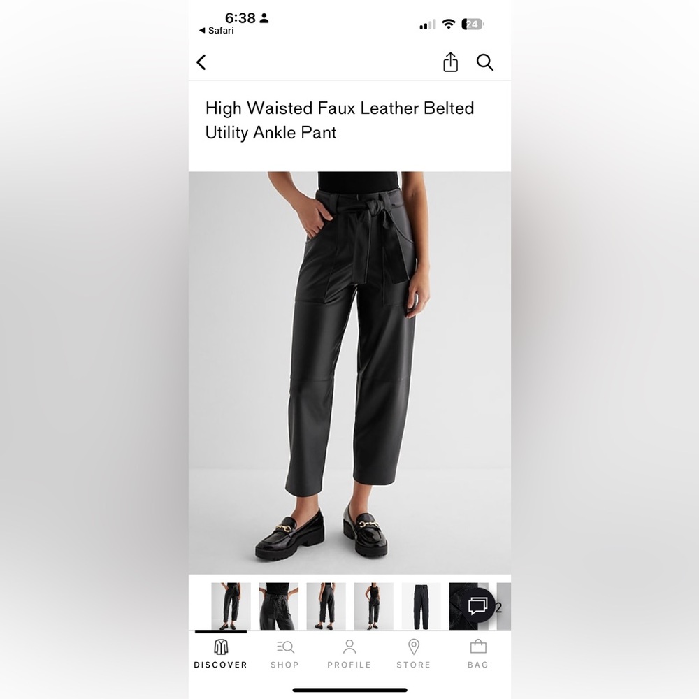 High Waisted Faux Leather Ankle Utility Pants - Picture 4 of 7